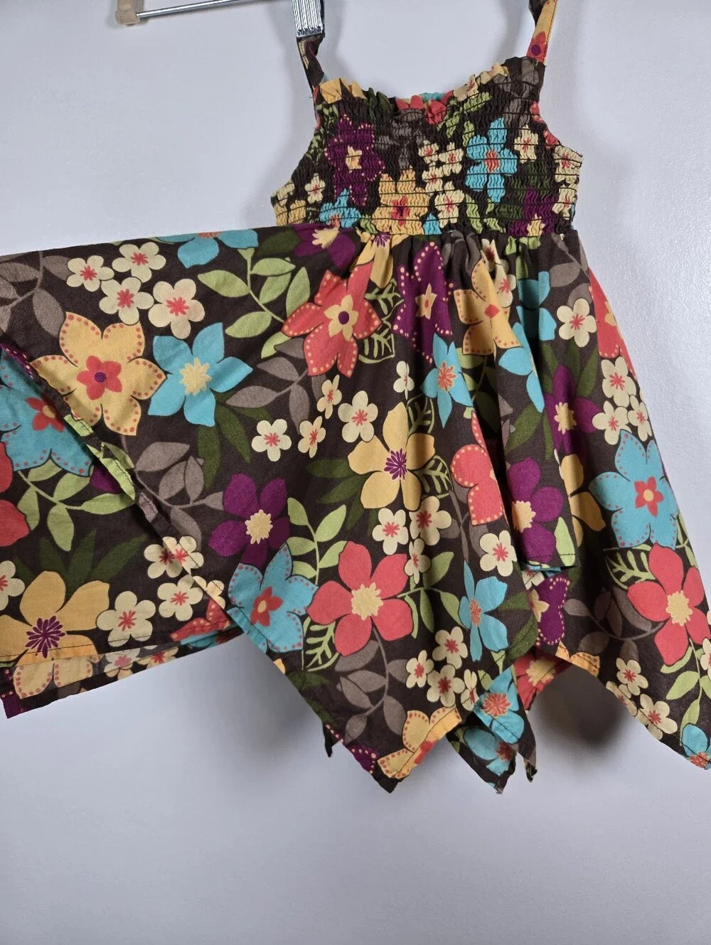 Gymboree 2009 Jungle Gem Floral Smocked Hankerchief Hem Dress Infant 6-12 Month
